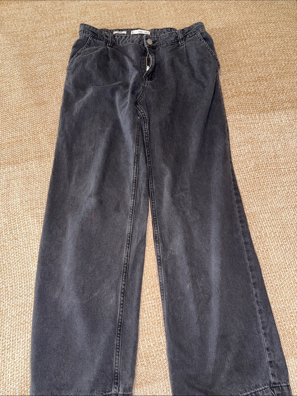 Mango Men's Washed Black Relaxed Jeans